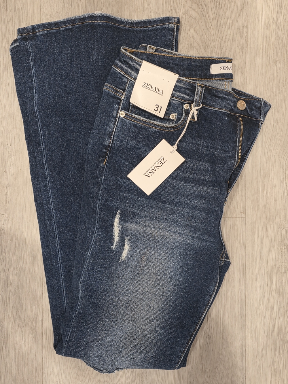Zenana Dark Blue Distressed Flare Jeans - Picture 2 of 2